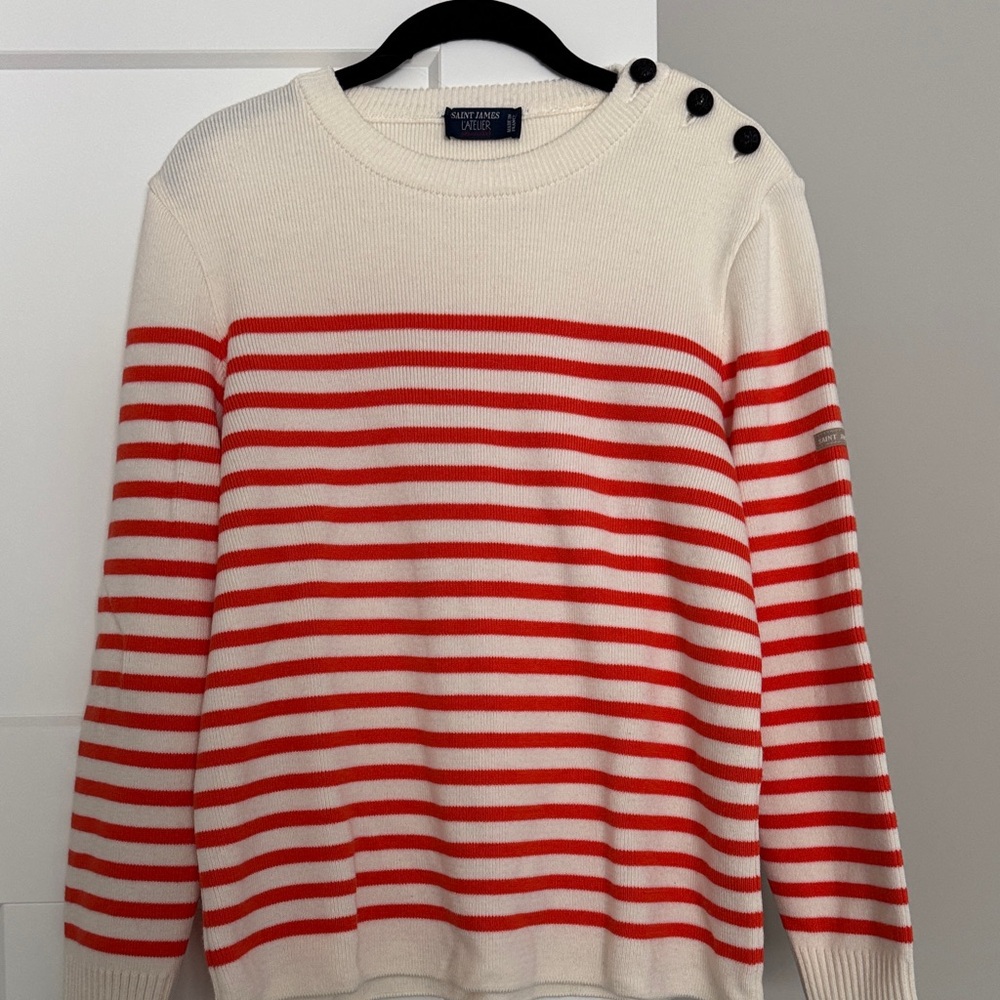 Saint James Women’s Sweater in Orange and Cream Stripes